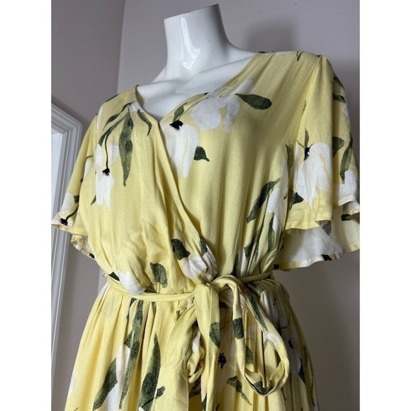 Rachel By Rachel Roy Yellow Floral V-Neck Faux Wrap Midi Dress Plus Size 2X - Picture 4 of 6
